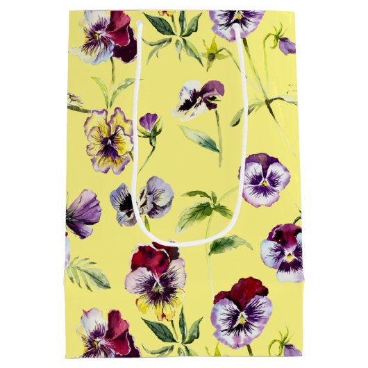 Hübsches Stiefmütterchen mit Aquarellfarbe Muster  Mittlere Geschenktüte (Rückseite)