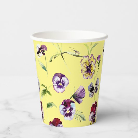 Hübsches Stiefmütterchen mit Aquarellfarbe Muster Pappbecher (Rückseite)