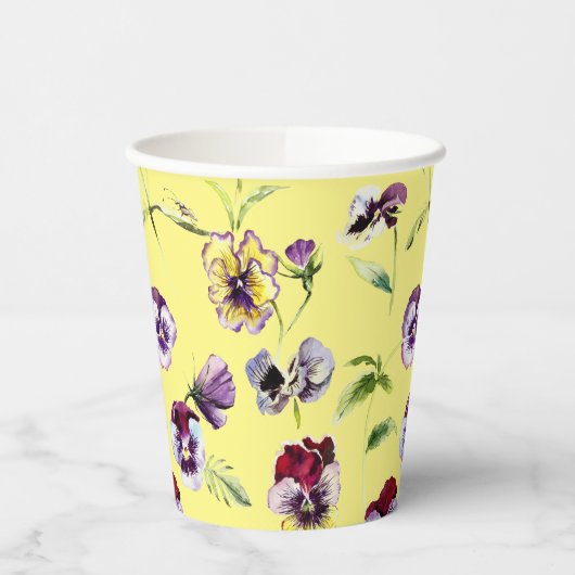 Hübsches Stiefmütterchen mit Aquarellfarbe Muster Pappbecher (Links)