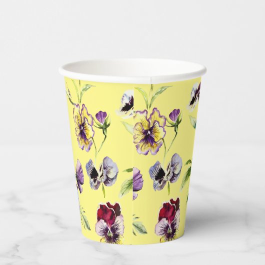 Hübsches Stiefmütterchen mit Aquarellfarbe Muster Pappbecher (Rechts)