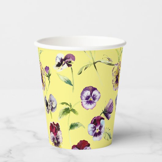 Hübsches Stiefmütterchen mit Aquarellfarbe Muster Pappbecher (Vorderseite)