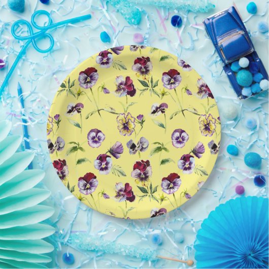 Hübsches Stiefmütterchen mit Aquarellfarbe Muster Pappteller (Party)