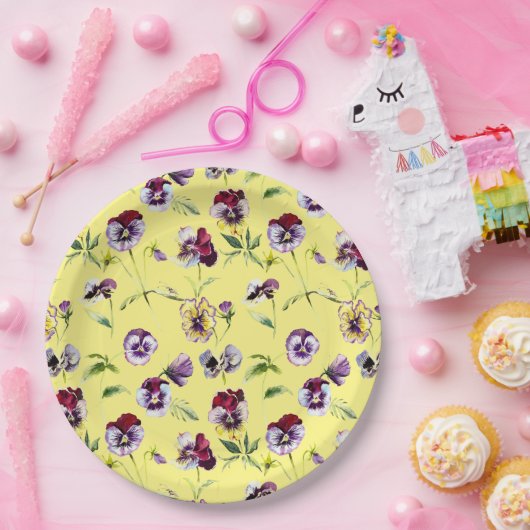 Hübsches Stiefmütterchen mit Aquarellfarbe Muster  Pappteller (Party)