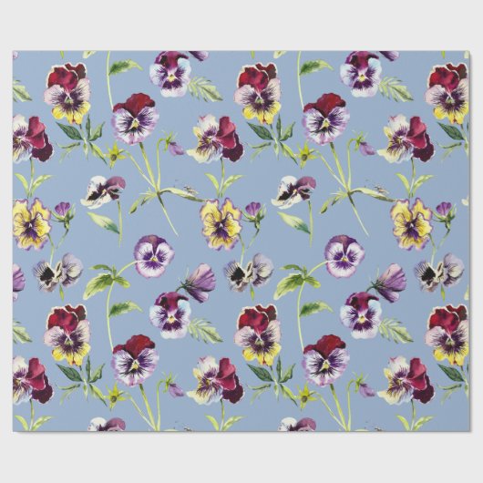 Hübsches Stiefmütterchen Muster Cerulean Blue Geschenkpapier (Flach)