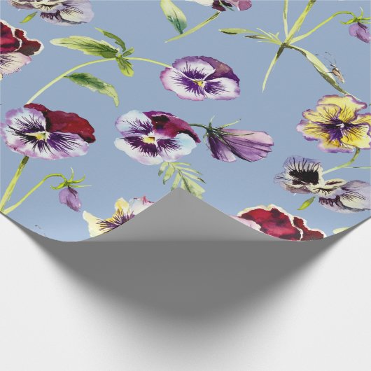 Hübsches Stiefmütterchen Muster Cerulean Blue Geschenkpapier (Ecke)