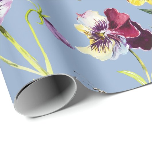 Hübsches Stiefmütterchen Muster Cerulean Blue Geschenkpapier (Rolleneckpunkt)