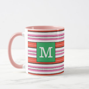 Hübsches Streifenmuster Monogramm l Rosa l Grün Tasse
