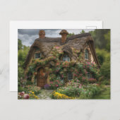 Hübsches Strohhaus mit Pflanze und Blume Postkarte (Vorne/Hinten)
