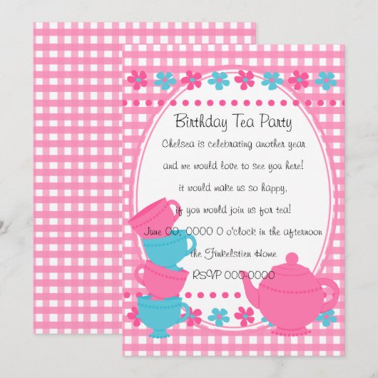 Hübsches Tee-Party Einladung (Vorne/Hinten)