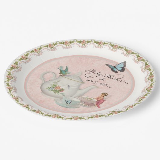 Hübsches Tee-Party Kinderdusche Party Dekoration Pappteller (Schrägansicht)