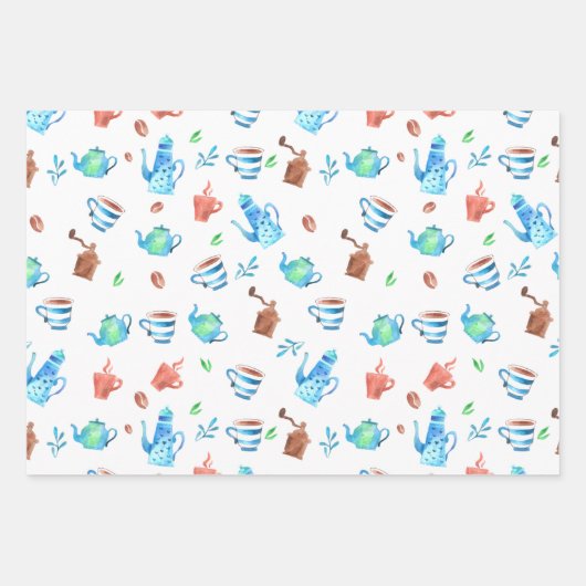 Hübsches Tee-Party und Kaffeemaschinen Geschenkpapier Set (Vorderseite 2)