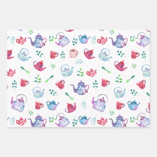 Hübsches Tee-Party und Kaffeemaschinen Geschenkpapier Set (Vorderseite)