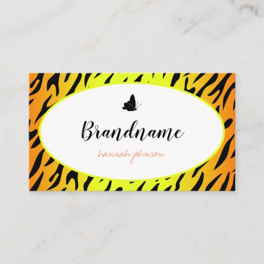 Hübsches Tigermuster Niedlicher Schmetterlingsrahm Visitenkarte (Vorderseite)