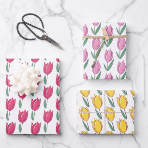 Hübsches Tulpen-Geschenkpapier-Set aus 3 Geschenkpapier Set