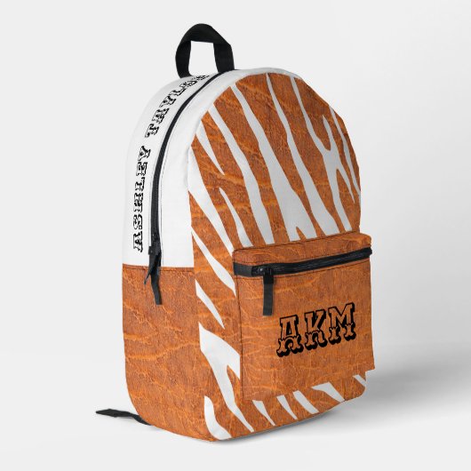Hübsches und einzigartiges Leder und Zebra Orange Bedruckter Rucksack (Rückseitige Ecke links)