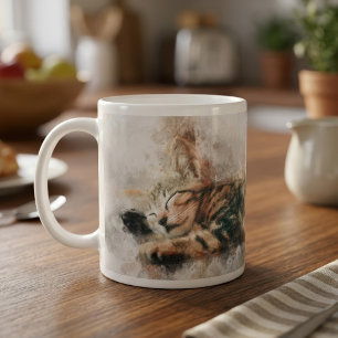 Hübsches und süßes Kätzchen schlafend Aquarell Kaffeetasse