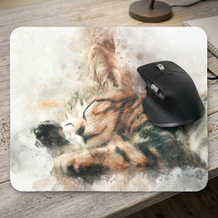 Hübsches und süßes Kätzchen schlafend Aquarell Mousepad