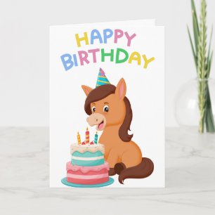 Hübsches und süßes Pony & Kuchen Geburtstag Karte