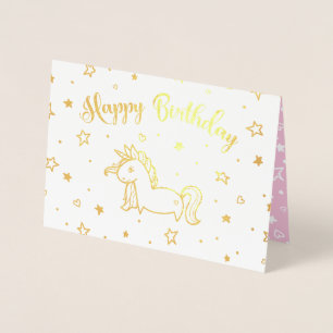 Hübsches Unicorn Gold & Pink Happy Geburtstag Folienkarte