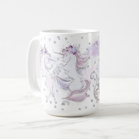 Hübsches Unicornduo u. Sleigh Kaffeetasse (Vorderseite Links)