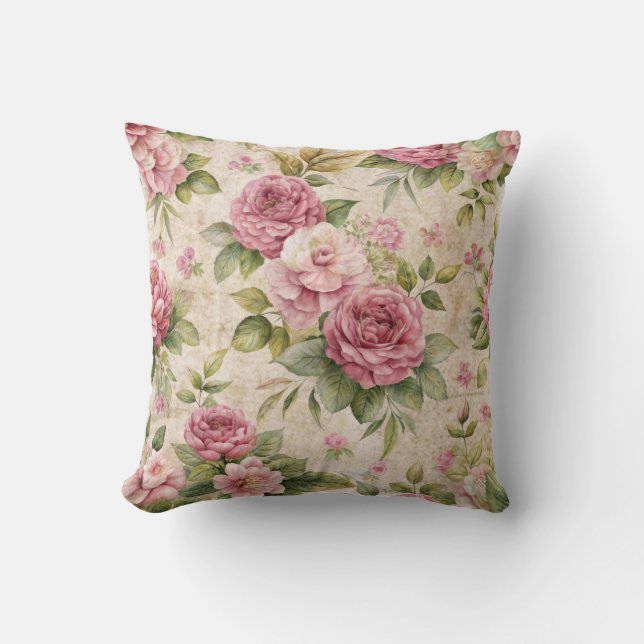 Hübsches Vintag Inspiriert rosa Blumenmuster Kissen (Vorderseite)