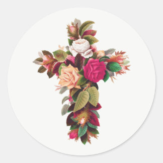 Hübsches Vintage-Elegantes Blumenkreuz Runder Aufkleber