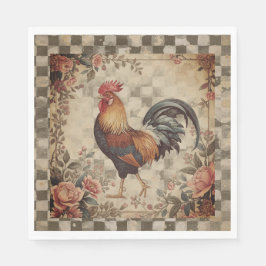 Hübsches Vintage-Hahn-und-Blumen-Muster Serviette