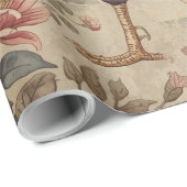 Hübsches Vintage-Hahn- und Blumenmuster  Geschenkpapier (Rolleneckpunkt)