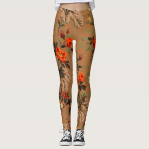hübsches Vintage-Rot-Rosen-Blumen-Blumenmuster Leggings