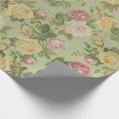 Hübsches Vintages Blumenrosa und Grün Geschenkpapier (Ecke)