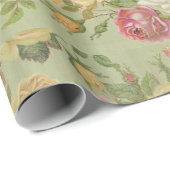 Hübsches Vintages Blumenrosa und Grün Geschenkpapier (Rolleneckpunkt)