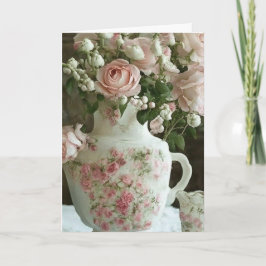 Hübsches Vintages chinesisches Teekessel und Rose  Karte