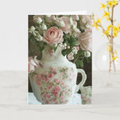 Hübsches Vintages chinesisches Teekessel und Rose  Karte (Gelbe Blume)