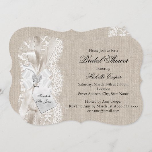 Hübsches Vintages Lace & Burlap-Brautparty Einladung (Vorne/Hinten)
