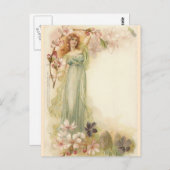 Hübsches Vintages Mädchen in Blüten Postkarte (Vorne/Hinten)