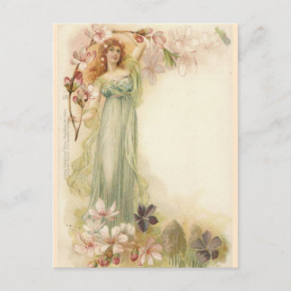 Hübsches Vintages Mädchen in Blüten Postkarte