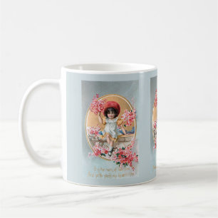 Hübsches Vintages Mädchen mit rosafarbenen Valen Kaffeetasse