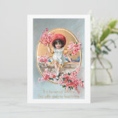 Hübsches Vintages Mädchen mit rosafarbenen Valenti Feiertagskarte (Stehend Vorderseite)