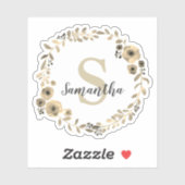 Hübsches Vintages Monogramm Floral-Kranz personali Aufkleber (Blatt)
