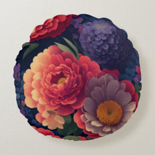 Hübsches Vintages Orange lila mum peoral Rundes Kissen