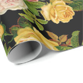 Hübsches Vintages Schwarzes Blütenrosa und Grün Geschenkpapier (Rolleneckpunkt)