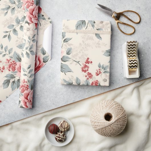 Hübsches Vintages Shabby Chic Weihnachts-Blumenpap Geschenkpapier (Kunsthandwerk)