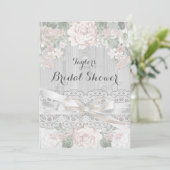 Hübsches Vintages Spitzen- und Brautparty mit Blum Einladung (Stehend Vorderseite)