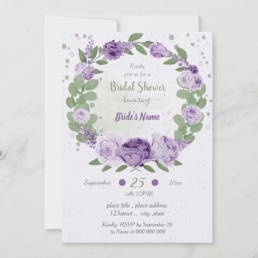 Hübsches violettes Brautparty mit grünem Kamin Einladung (Vorderseite)