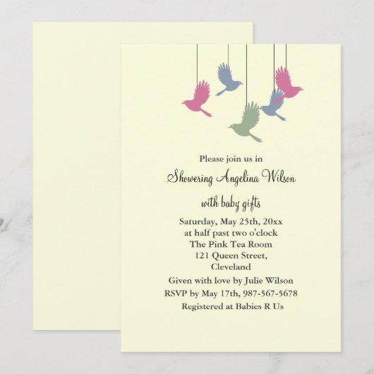 Hübsches Vogelmobil Einladung (Vorne/Hinten)