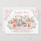 Hübsches Waldmädchen 1. Geburtstag Weichweich Rosa Einladung (Vorderseite)