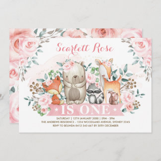 Hübsches Waldmädchen 1. Geburtstag Weichweich Rosa Einladung