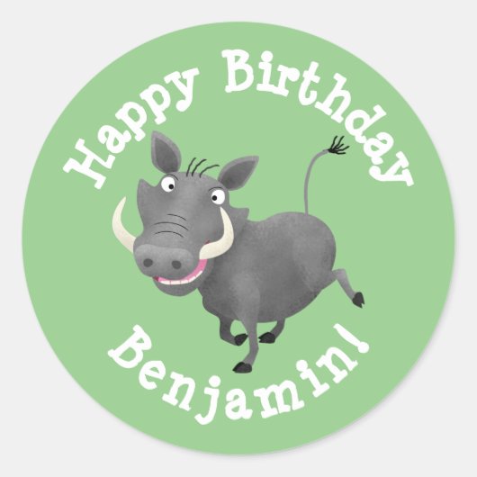 Hübsches Warthoferschwein personalisierter Cartoon Runder Aufkleber (Vorderseite)