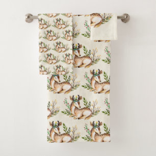 Hübsches Wasserfarben-Hirsch, das Boho-Muster abze Badhandtuch Set