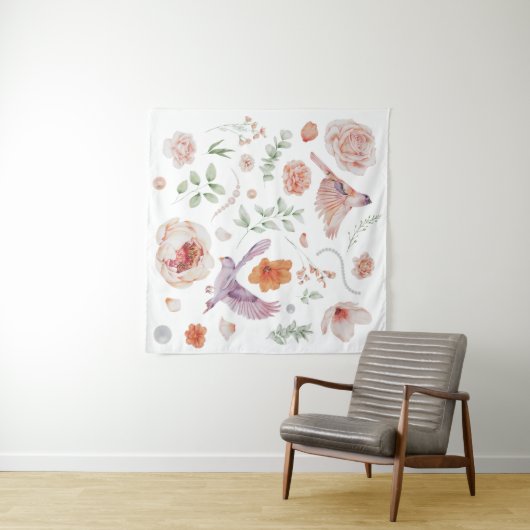 Hübsches Wasserfarben-Hummingvogelmuster Wandteppich (Beispiel (Horizontal))